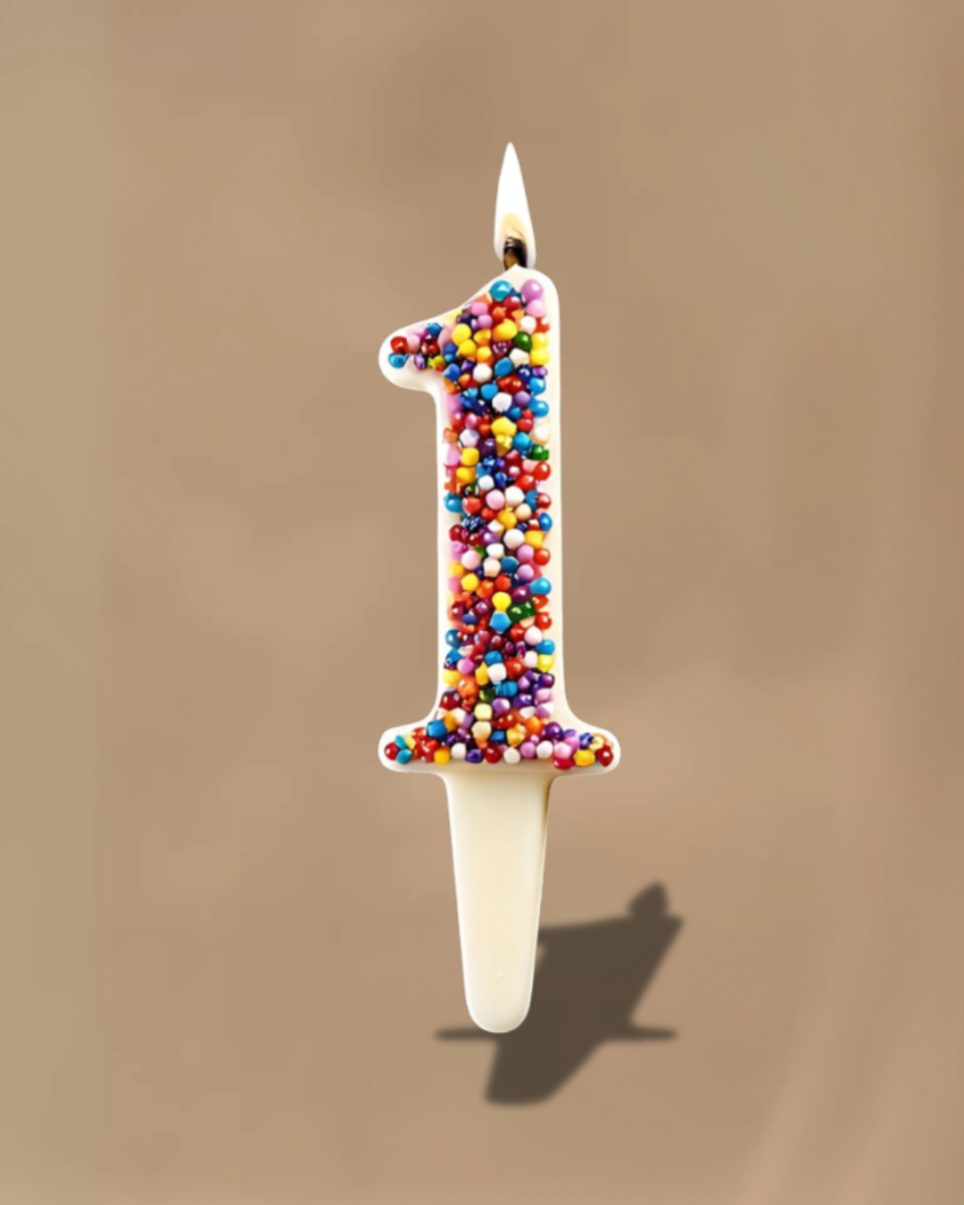 White Chocolate Number Candle – Yum-Wick® Edible Candle with Almond Wick (Kosher + Rainbow Nonpareils)