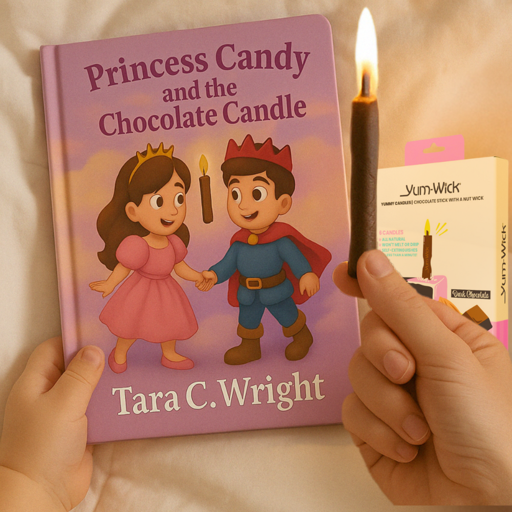 Princess Candy book and Yum-Wick edible chocolate candles bundle with almond wick