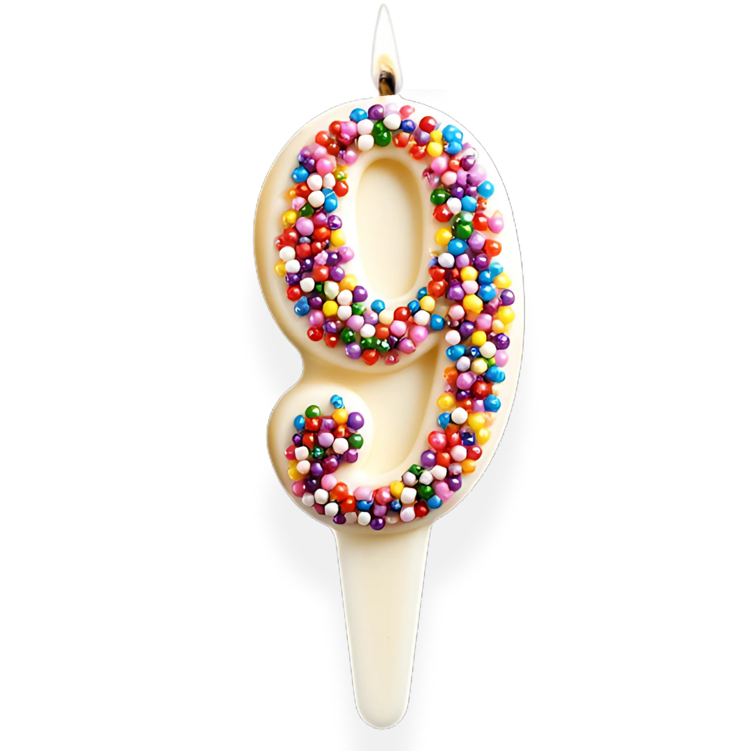 White Chocolate Number Candle – Yum-Wick® Edible Candle with Almond Wick (Kosher + Rainbow Nonpareils)