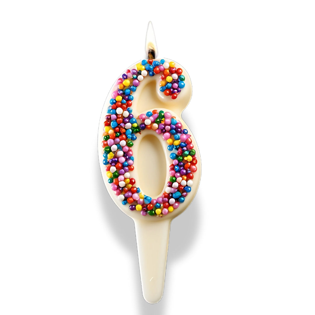 White Chocolate Number Candle – Yum-Wick® Edible Candle with Almond Wick (Kosher + Rainbow Nonpareils)