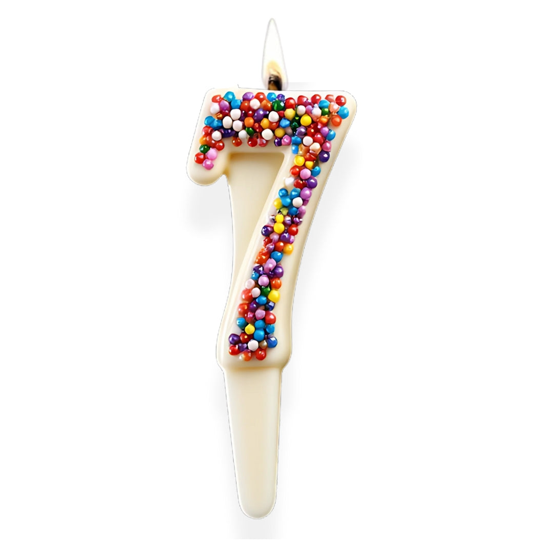 White Chocolate Number Candle – Yum-Wick® Edible Candle with Almond Wick (Kosher + Rainbow Nonpareils)