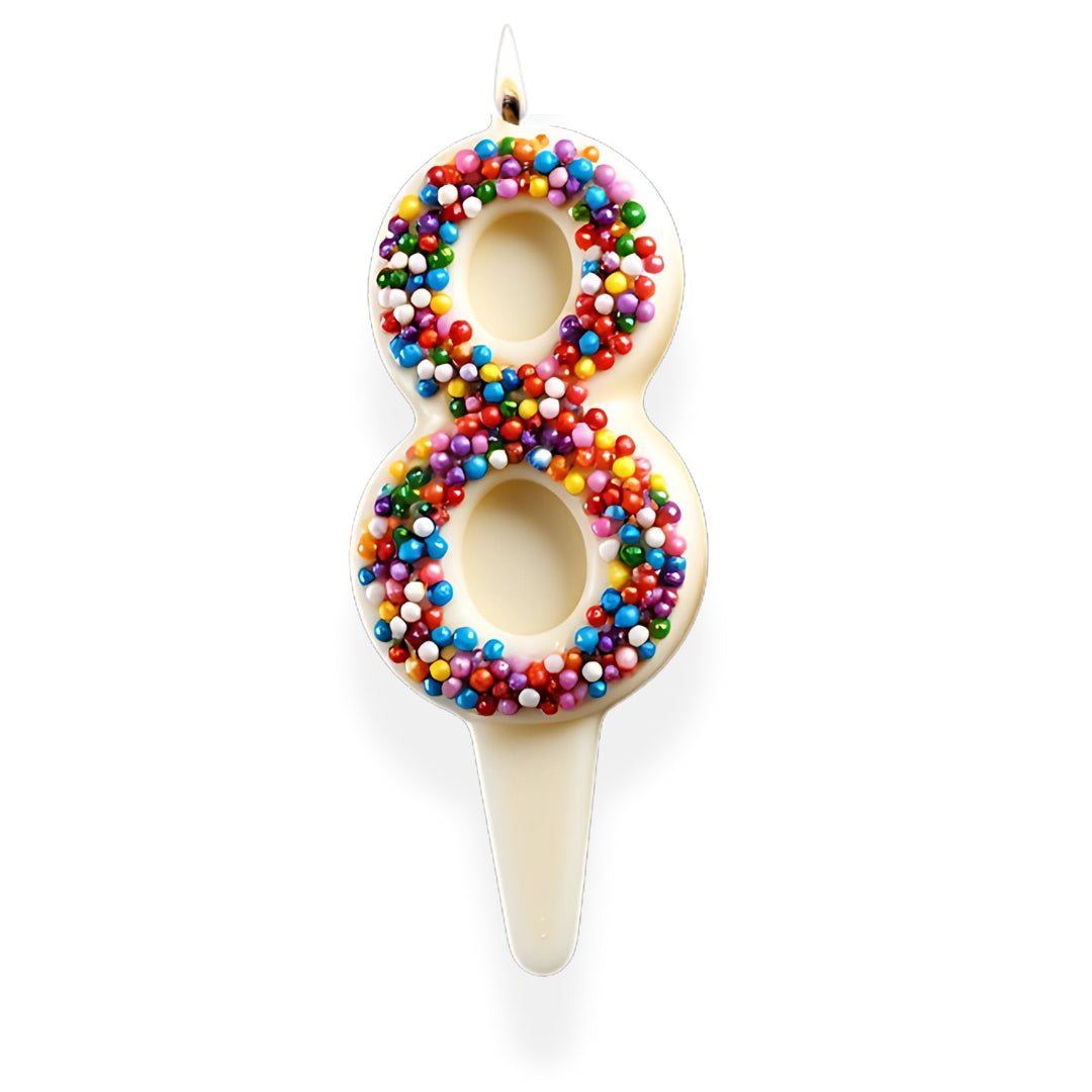 White Chocolate Number Candle – Yum-Wick® Edible Candle with Almond Wick (Kosher + Rainbow Nonpareils)
