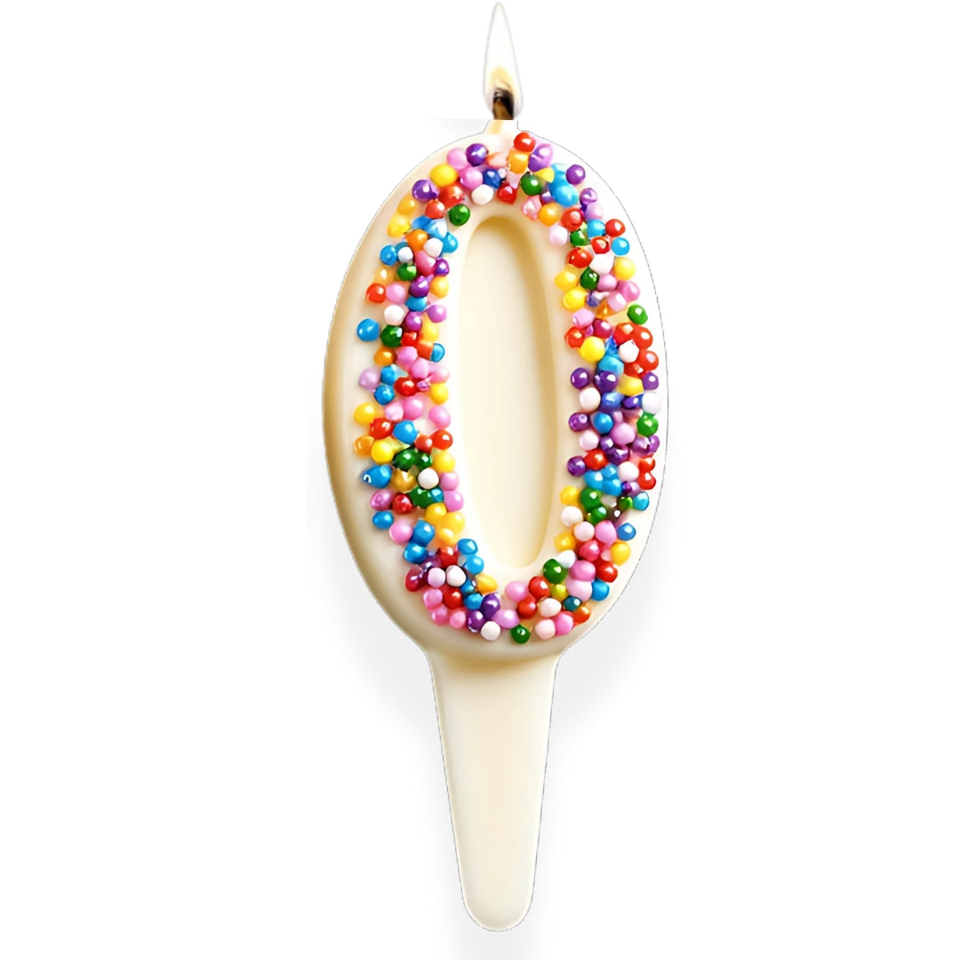 White Chocolate Number Candle – Yum-Wick® Edible Candle with Almond Wick (Kosher + Rainbow Nonpareils)