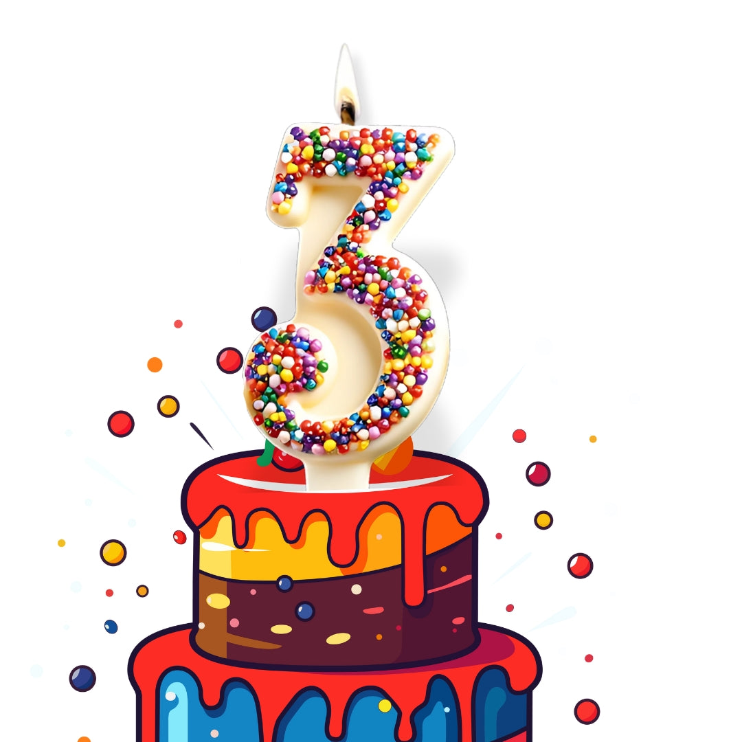 White Chocolate Number Candle – Yum-Wick® Edible Candle with Almond Wick (Kosher + Rainbow Nonpareils)