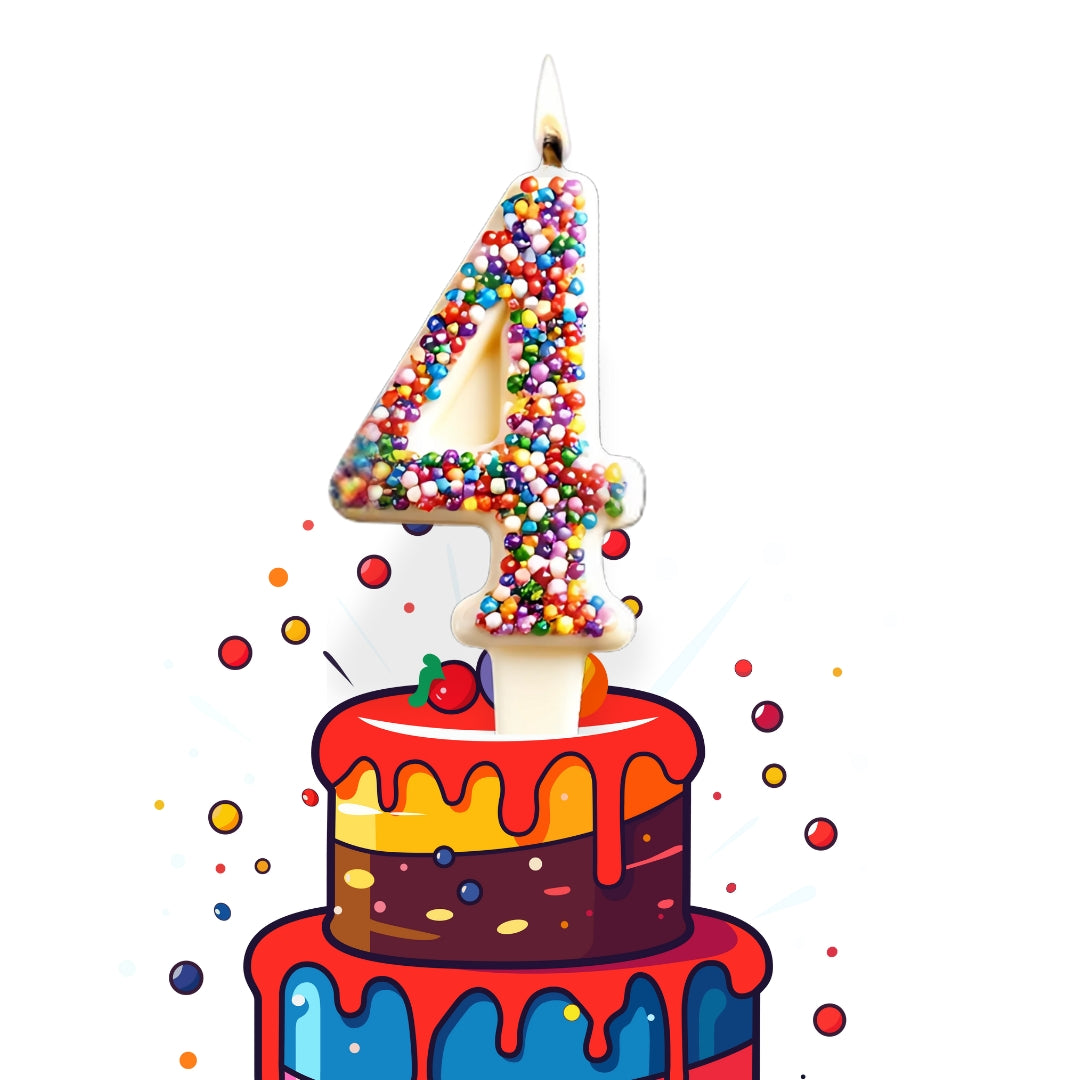White Chocolate Number Candle – Yum-Wick® Edible Candle with Almond Wick (Kosher + Rainbow Nonpareils)