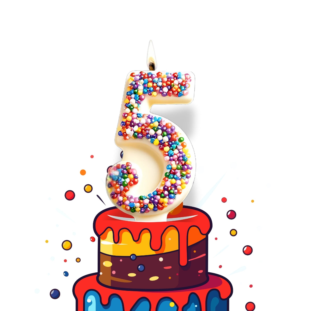 White Chocolate Number Candle – Yum-Wick® Edible Candle with Almond Wick (Kosher + Rainbow Nonpareils)