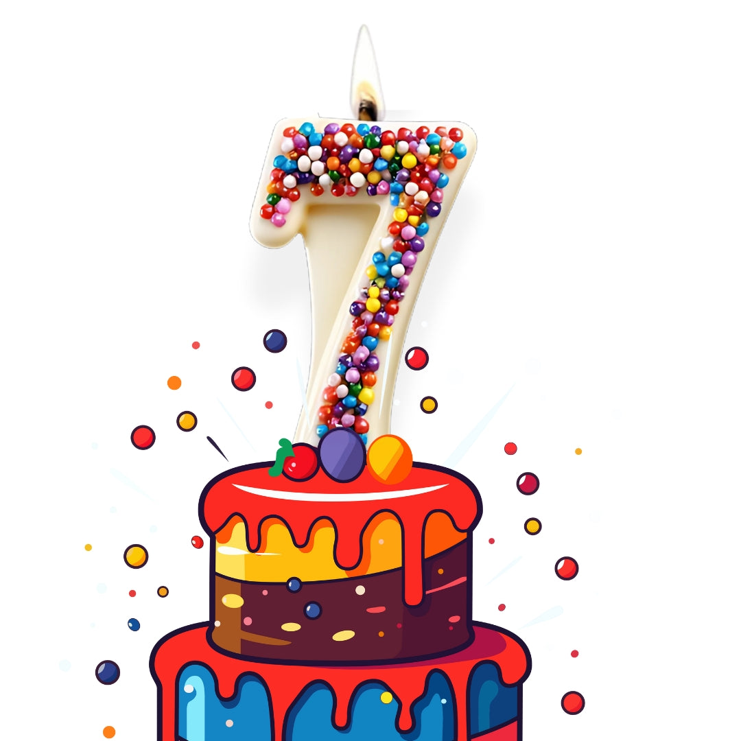 White Chocolate Number Candle – Yum-Wick® Edible Candle with Almond Wick (Kosher + Rainbow Nonpareils)