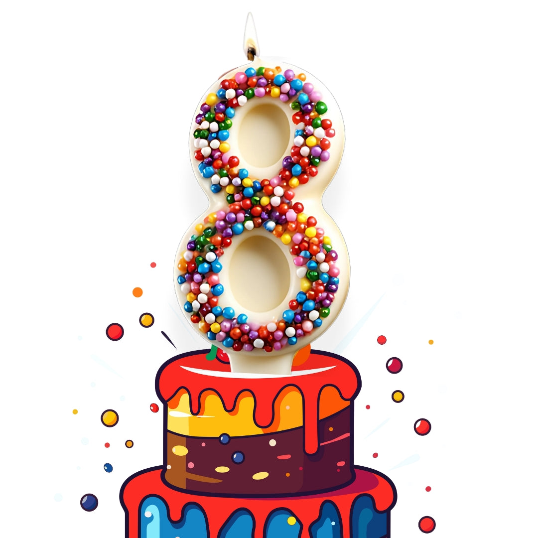 White Chocolate Number Candle – Yum-Wick® Edible Candle with Almond Wick (Kosher + Rainbow Nonpareils)