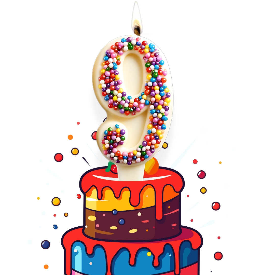 White Chocolate Number Candle – Yum-Wick® Edible Candle with Almond Wick (Kosher + Rainbow Nonpareils)