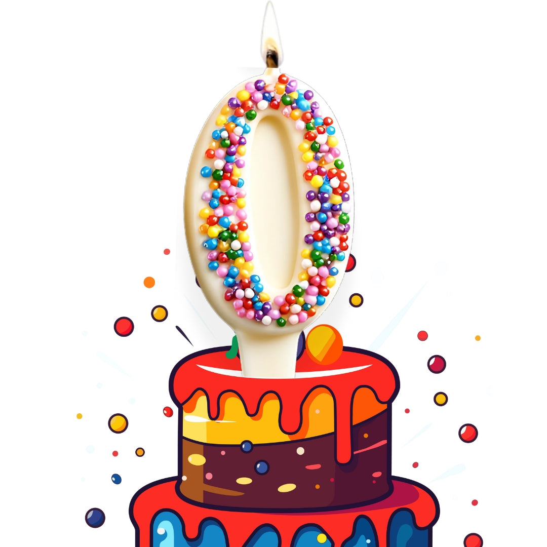 White Chocolate Number Candle – Yum-Wick® Edible Candle with Almond Wick (Kosher + Rainbow Nonpareils)