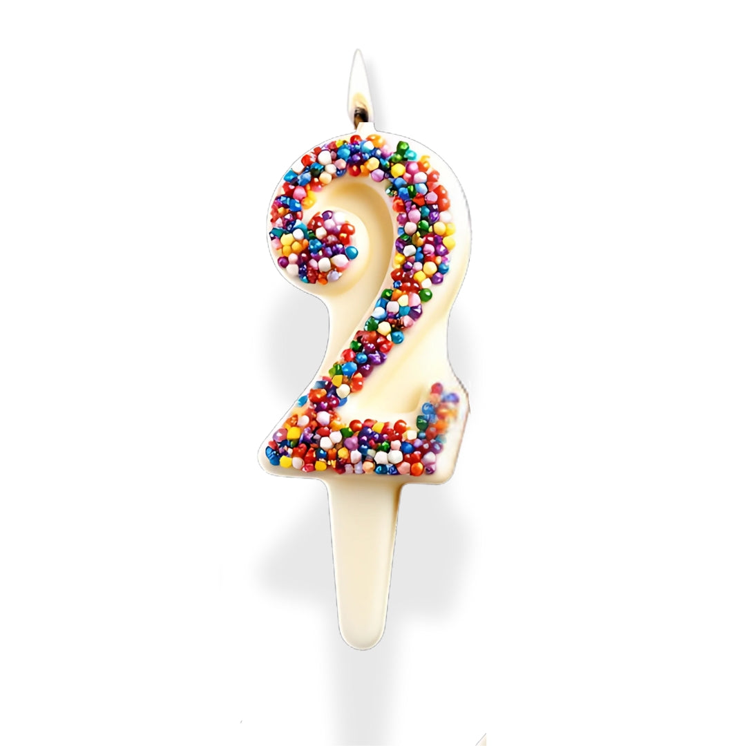 White Chocolate Number Candle – Yum-Wick® Edible Candle with Almond Wick (Kosher + Rainbow Nonpareils)