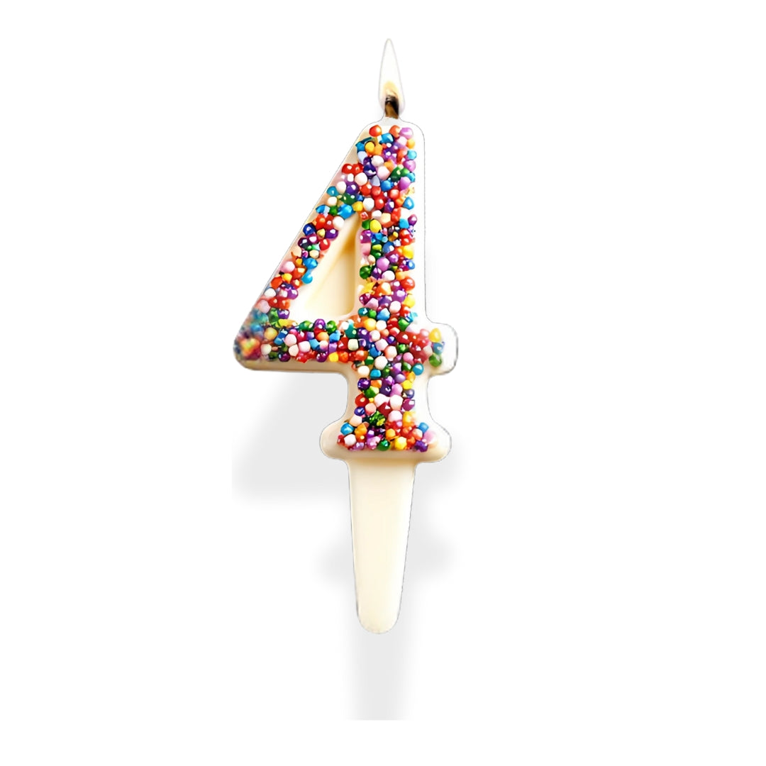 White Chocolate Number Candle – Yum-Wick® Edible Candle with Almond Wick (Kosher + Rainbow Nonpareils)