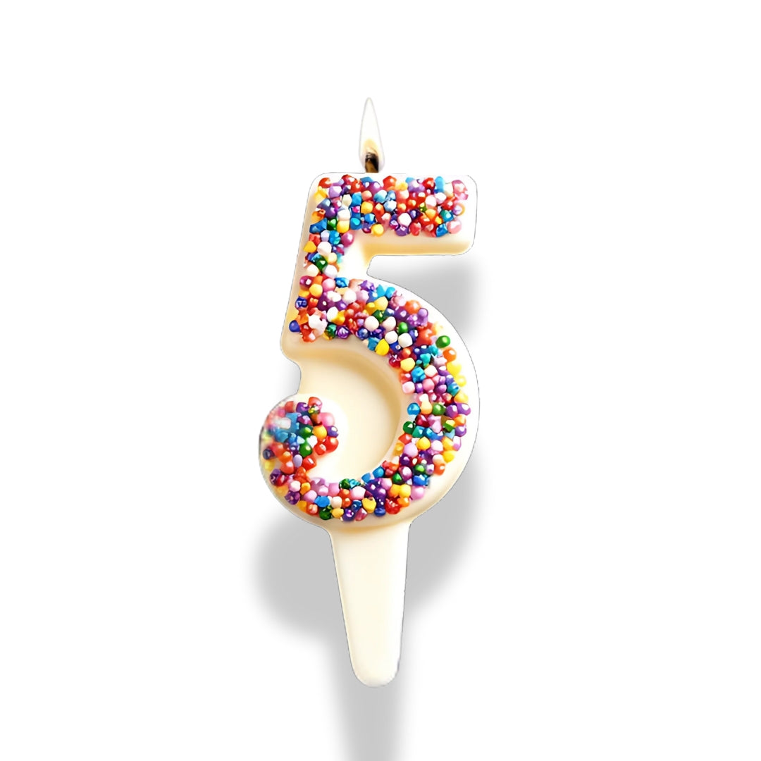 White Chocolate Number Candle – Yum-Wick® Edible Candle with Almond Wick (Kosher + Rainbow Nonpareils)