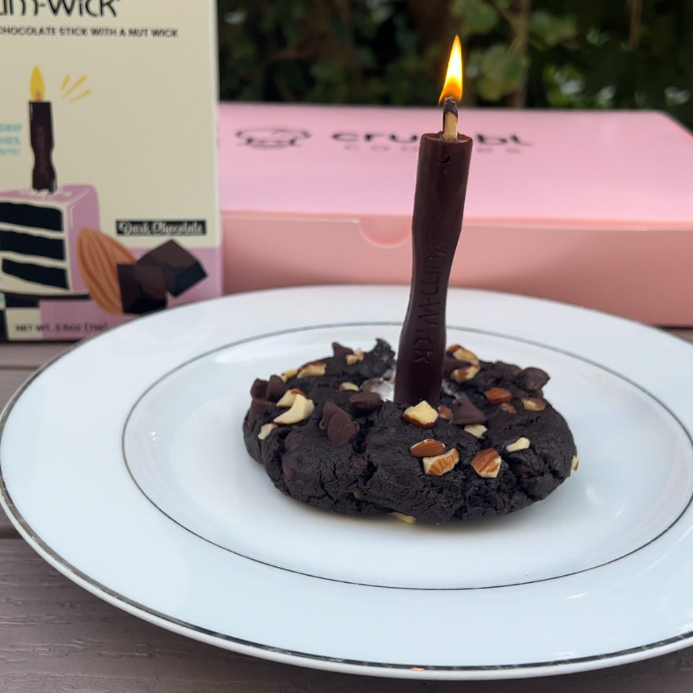 Yum-Wick® Vegan Dark Chocolate Edible Birthday Candle with Almond Wick (Kosher +Spa Day+ Self Care+ Luxury Party Ready)