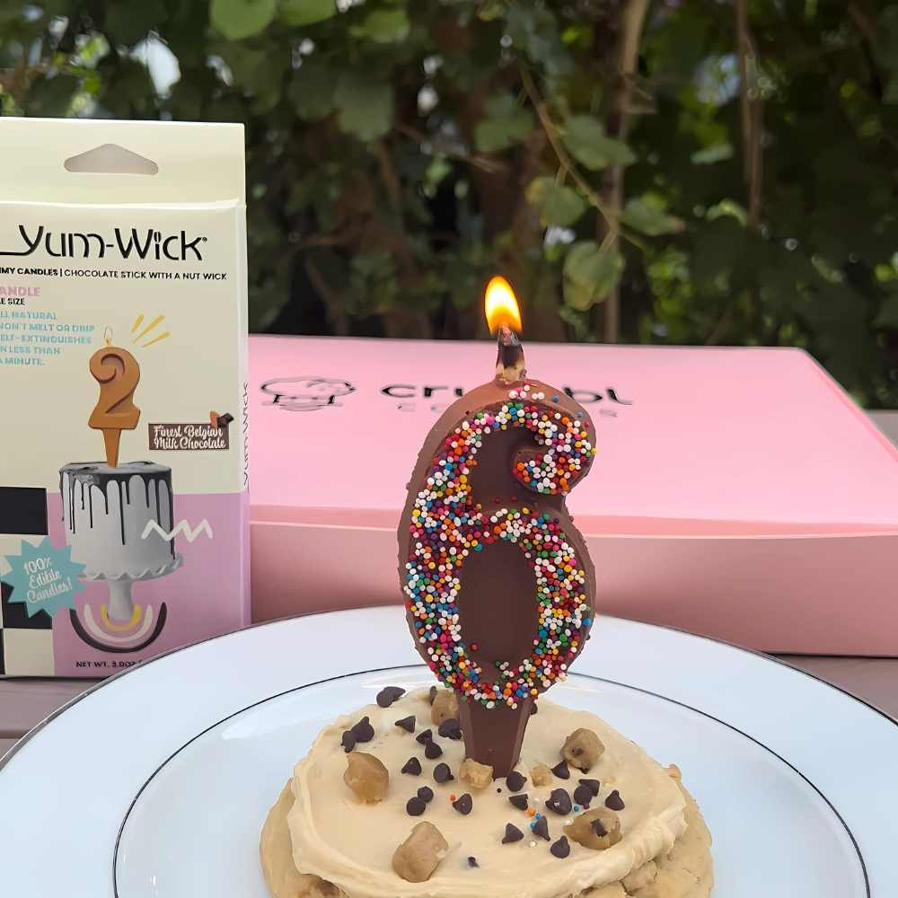 Milk Chocolate Number Candle – Yum-Wick® Edible Birthday Candle with Almond Wick (Kosher + Rainbow Nonpareils)
