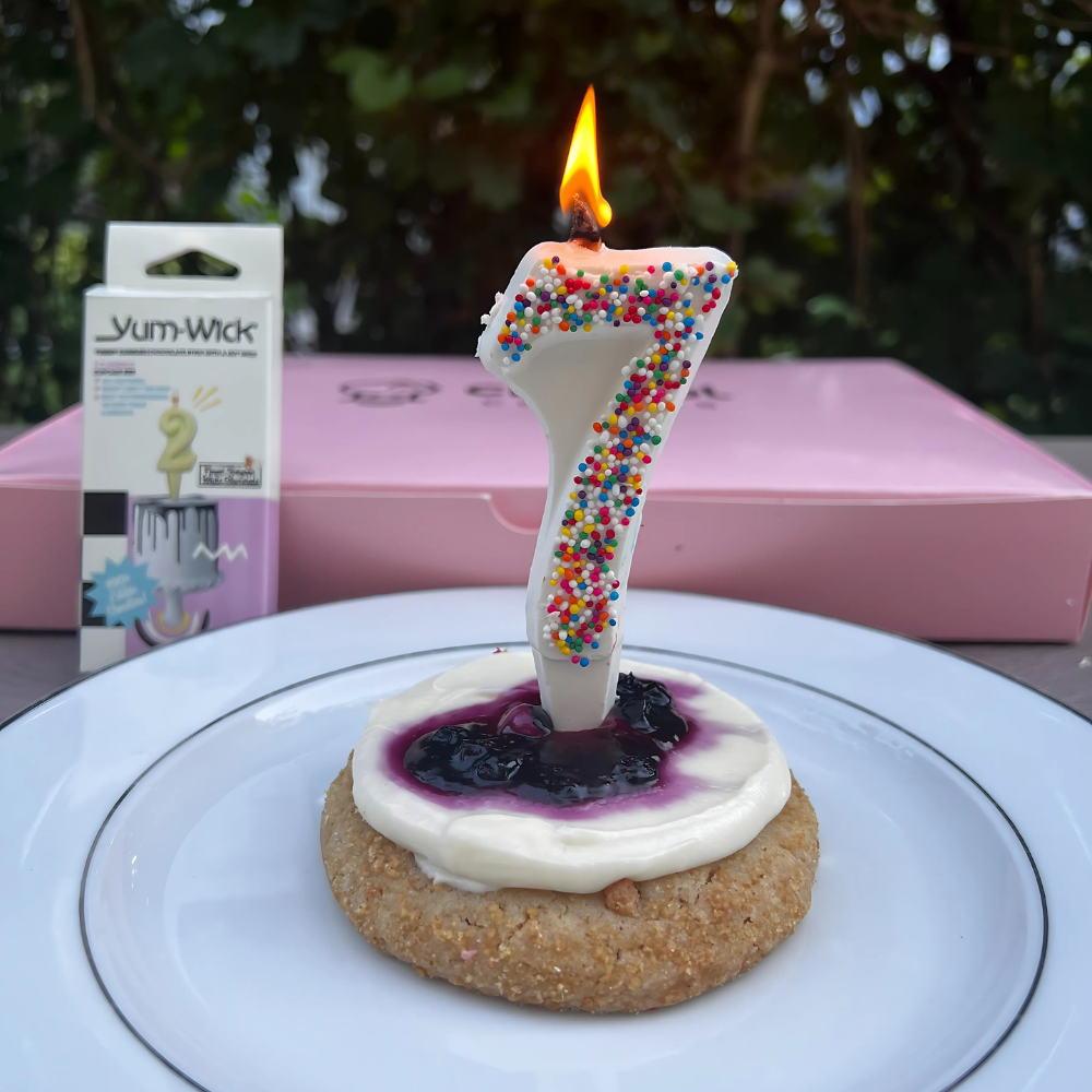 White Chocolate Number Candle – Yum-Wick® Edible Candle with Almond Wick (Kosher + Rainbow Nonpareils)