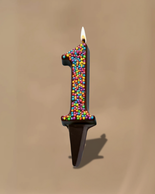 Dark Chocolate Number Candle – Yum-Wick® Edible Birthday Candle with Almond Wick (Kosher + Rainbow Nonpareils)