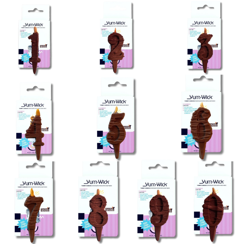 WHOLESALE:  YUM-WICK® Dreamy Milk Chocolate Drizzle Number Candle - small | cupcake-sized