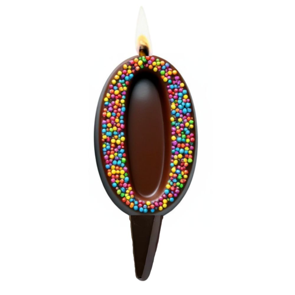 Yum-Wick® Dark Chocolate Edible Birthday Candle w. Rainbow Nonpareils- Patented Almond Wick, Self-Extinguishing Flame