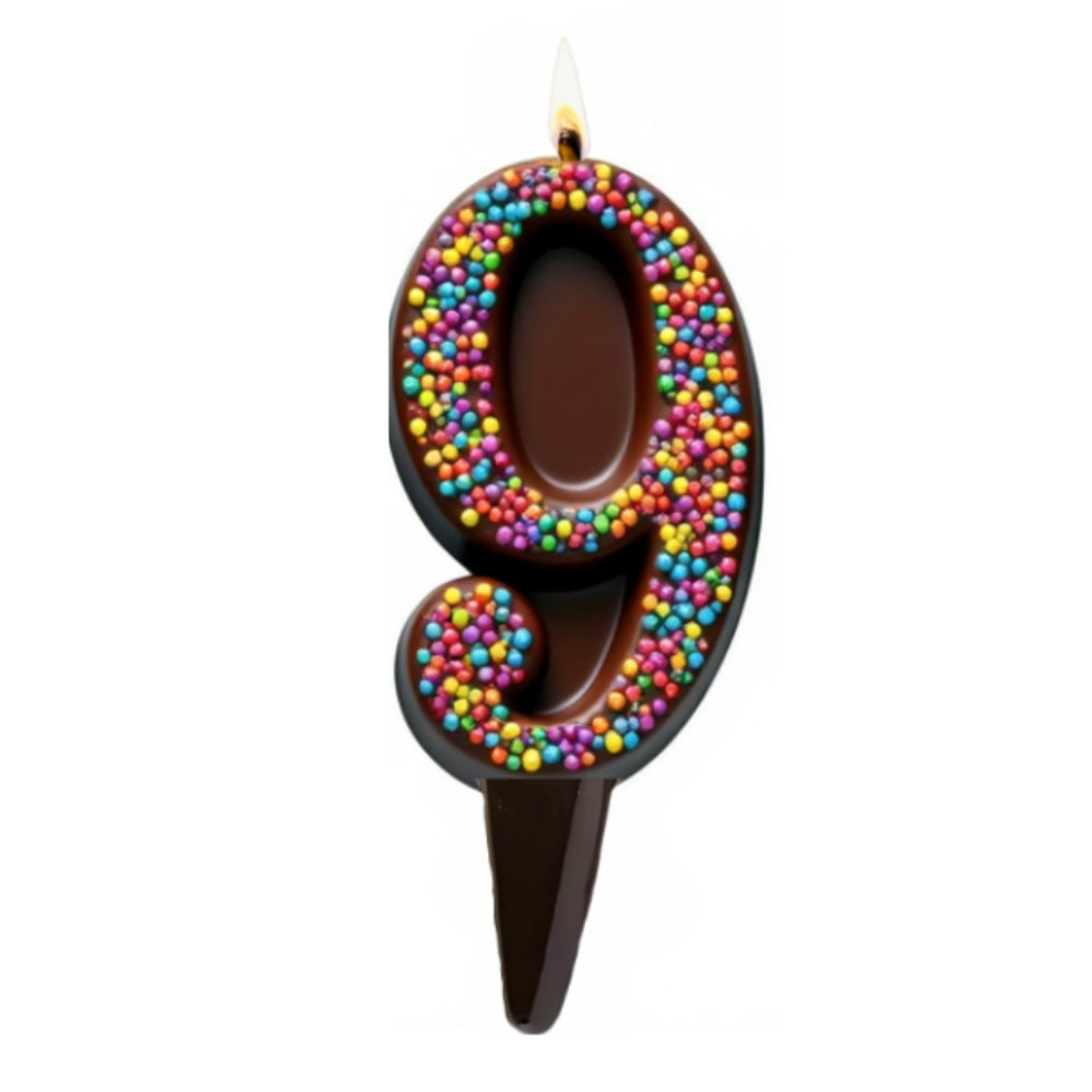 Yum-Wick® Dark Chocolate Edible Birthday Candle w. Rainbow Nonpareils- Patented Almond Wick, Self-Extinguishing Flame