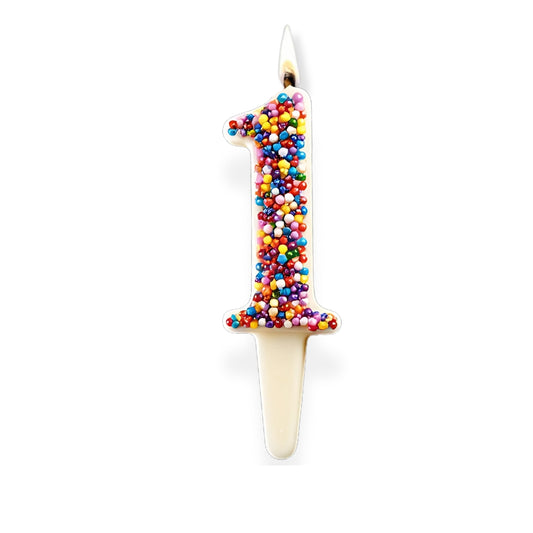 White Chocolate Number Candle – Yum-Wick® Edible Candle with Almond Wick (Kosher + Rainbow Nonpareils)