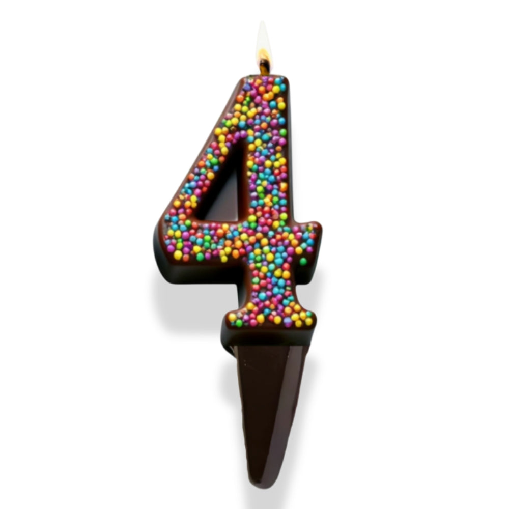 Yum-Wick® Dark Chocolate Edible Birthday Candle w. Rainbow Nonpareils- Patented Almond Wick, Self-Extinguishing Flame