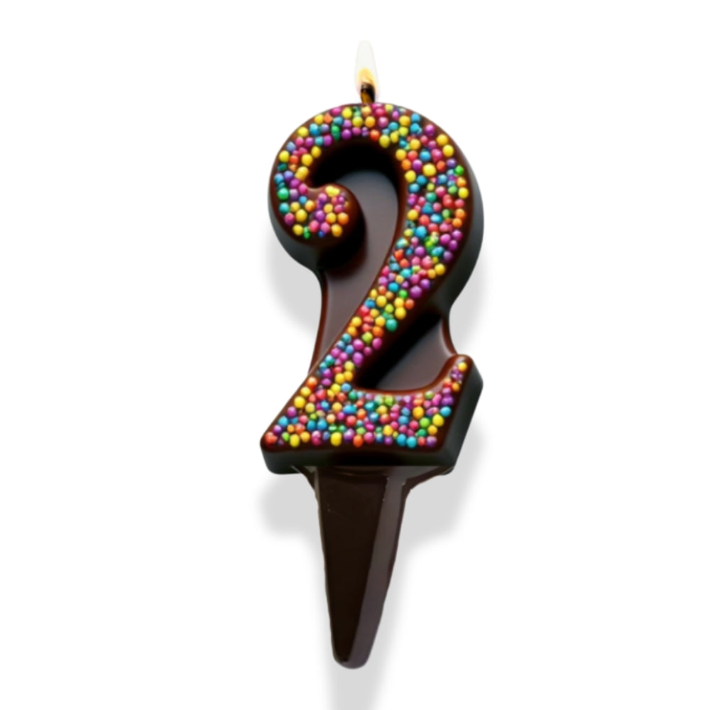 Yum-Wick® Dark Chocolate Edible Birthday Candle w. Rainbow Nonpareils- Patented Almond Wick, Self-Extinguishing Flame