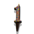 Yum-Wick® Dark Chocolate Edible Birthday Candle w. Rainbow Nonpareils- Patented Almond Wick, Self-Extinguishing Flame