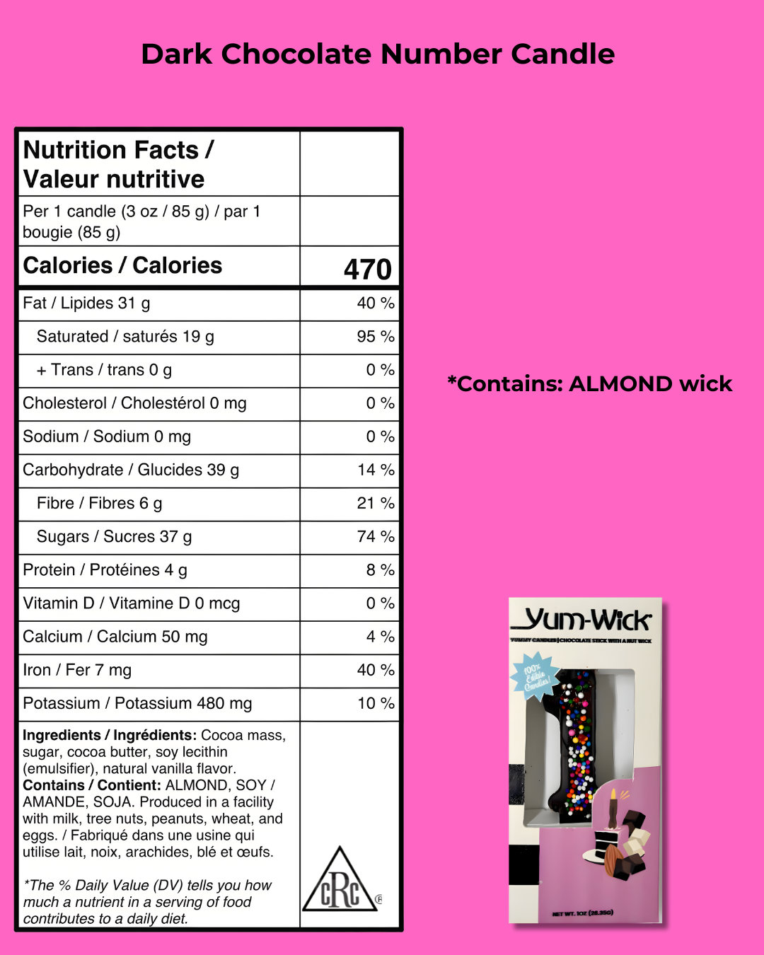 Yum-Wick® Dark Chocolate Candle with Rainbow Nonpareils (Kosher)