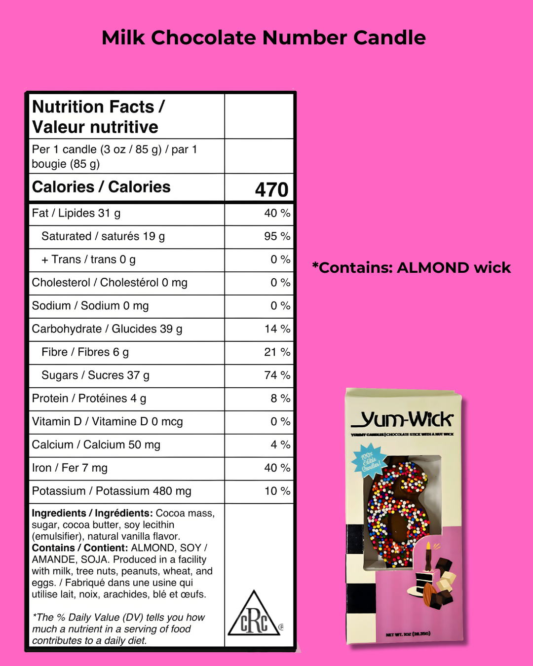 Milk Chocolate Edible Candle – Yum-Wick® Almond Wick (Kosher)