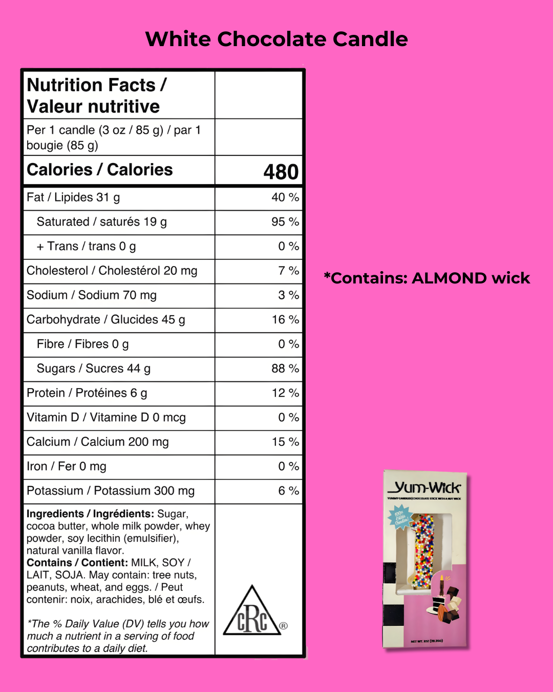 White Chocolate Edible Candle – Yum-Wick® Almond Wick (Kosher)